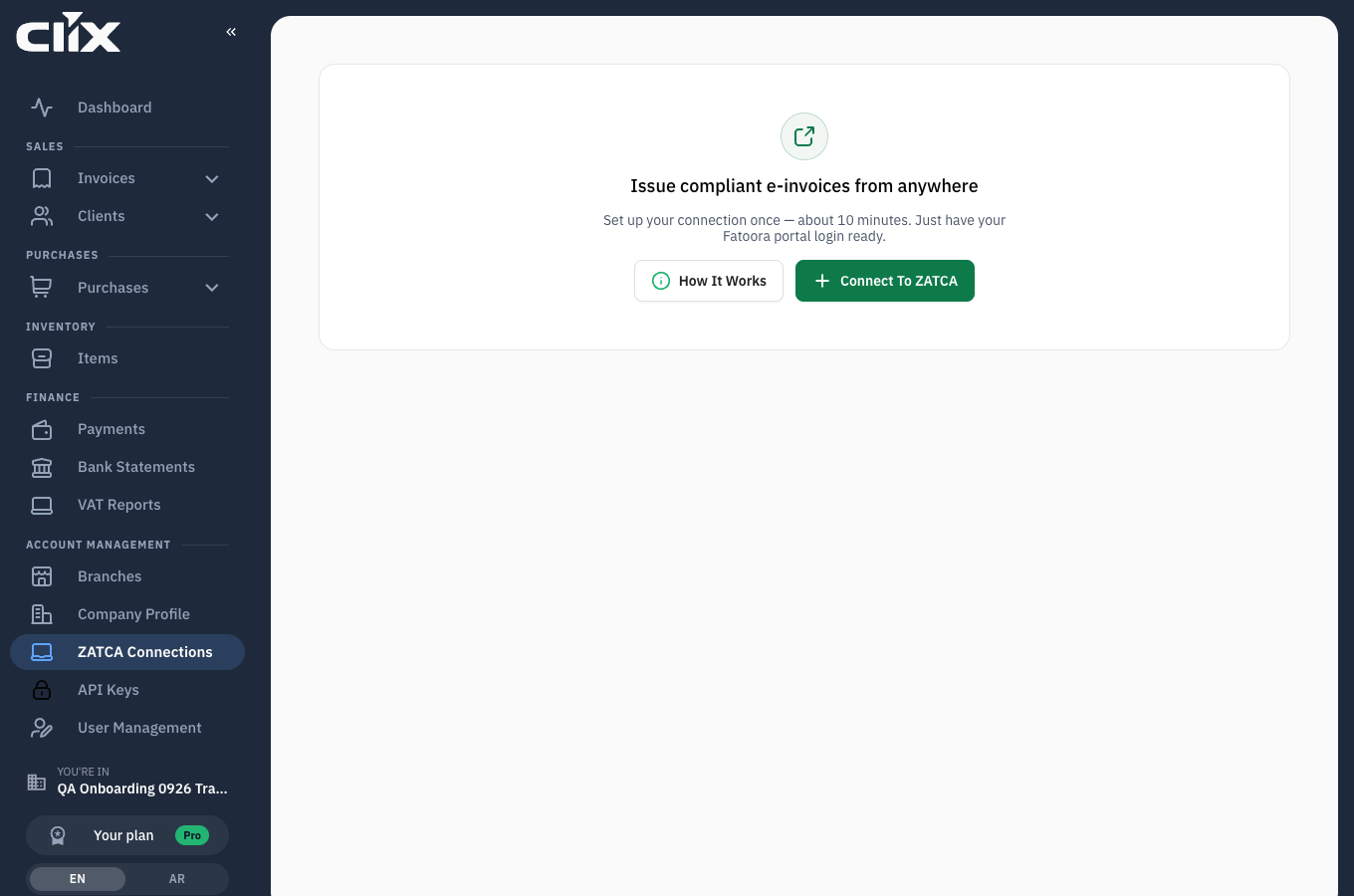 The Connect to ZATCA dialog, step one