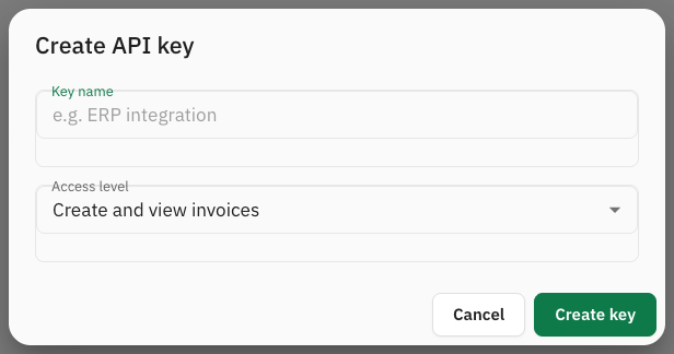 the Create API key dialog