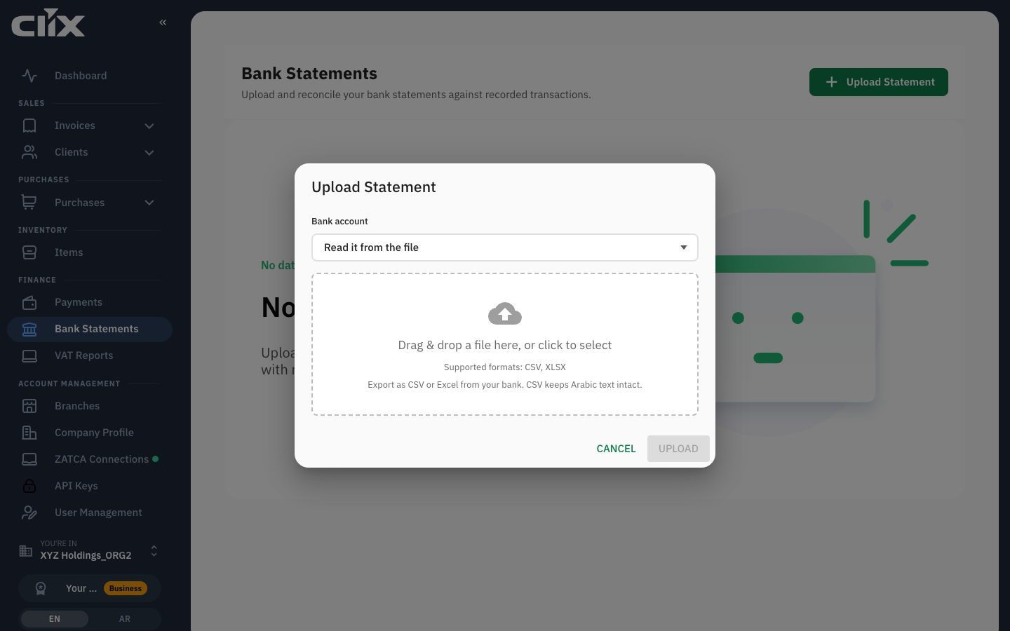 The Upload Statement dialog
